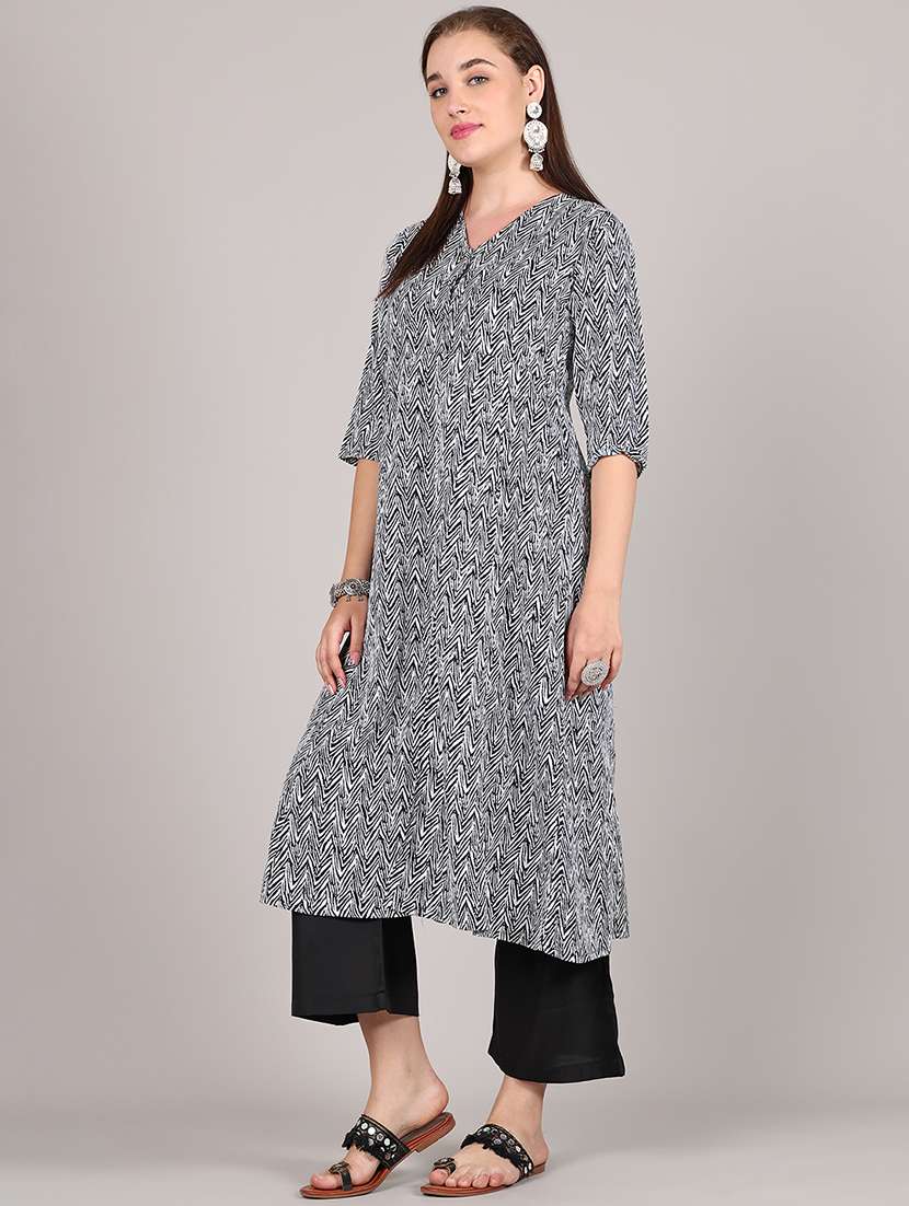 women printed three quarter sleeve kurta palazzo set - 21995938 -  Standard Image - 2
