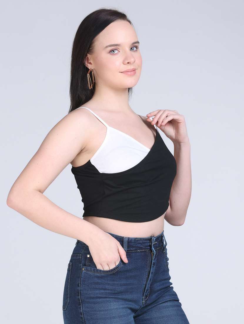 women color blocked shoulder strap crop top - 21996395 -  Standard Image - 2
