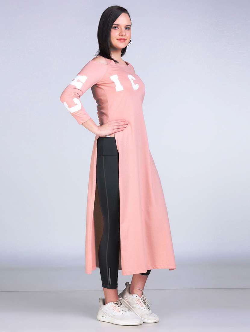 women typographic cold shoulder long top - 21996400 - Standard Image - 2