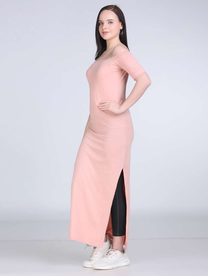 women solid off shoulder straight long top - 21996402 -  Standard Image - 2