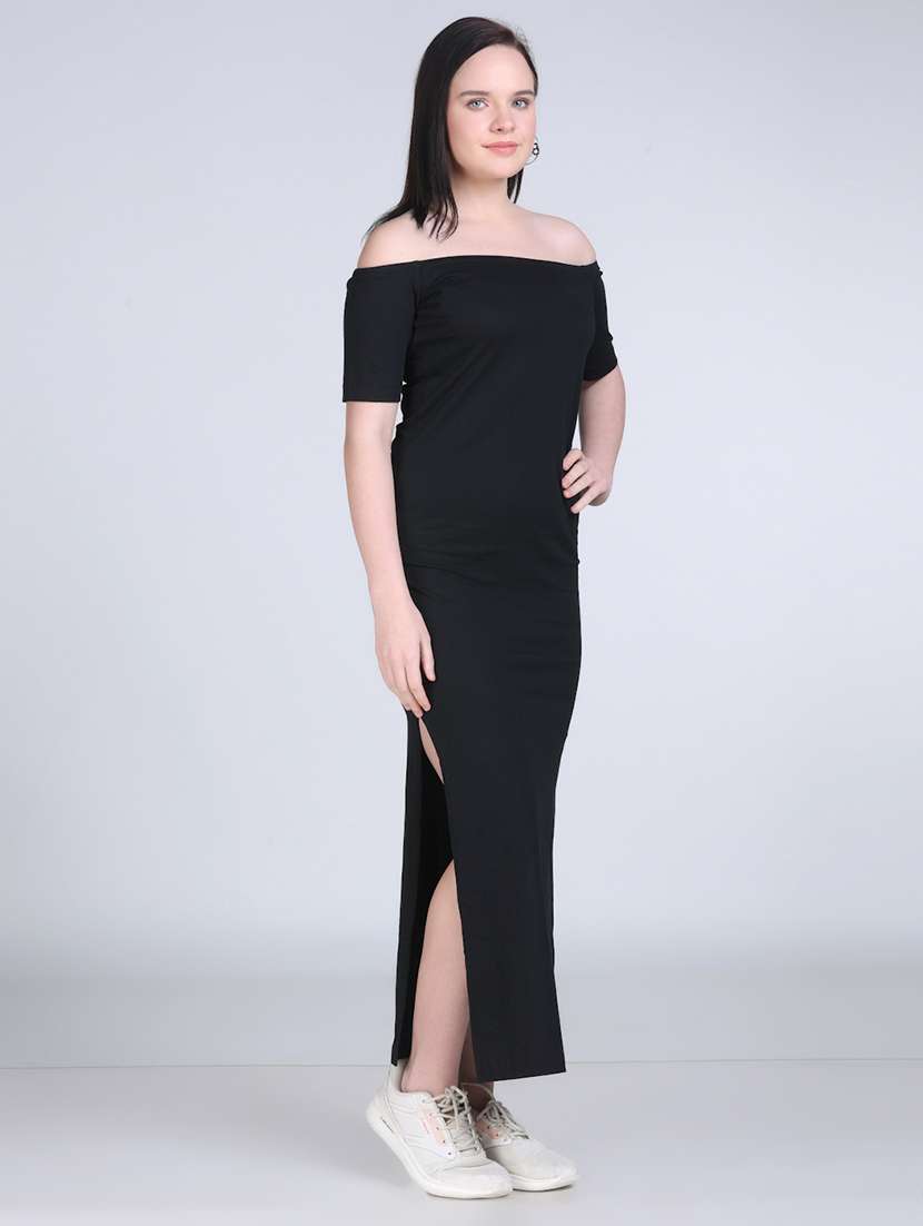 women solid off shoulder straight long top - 21996403 -  Standard Image - 2