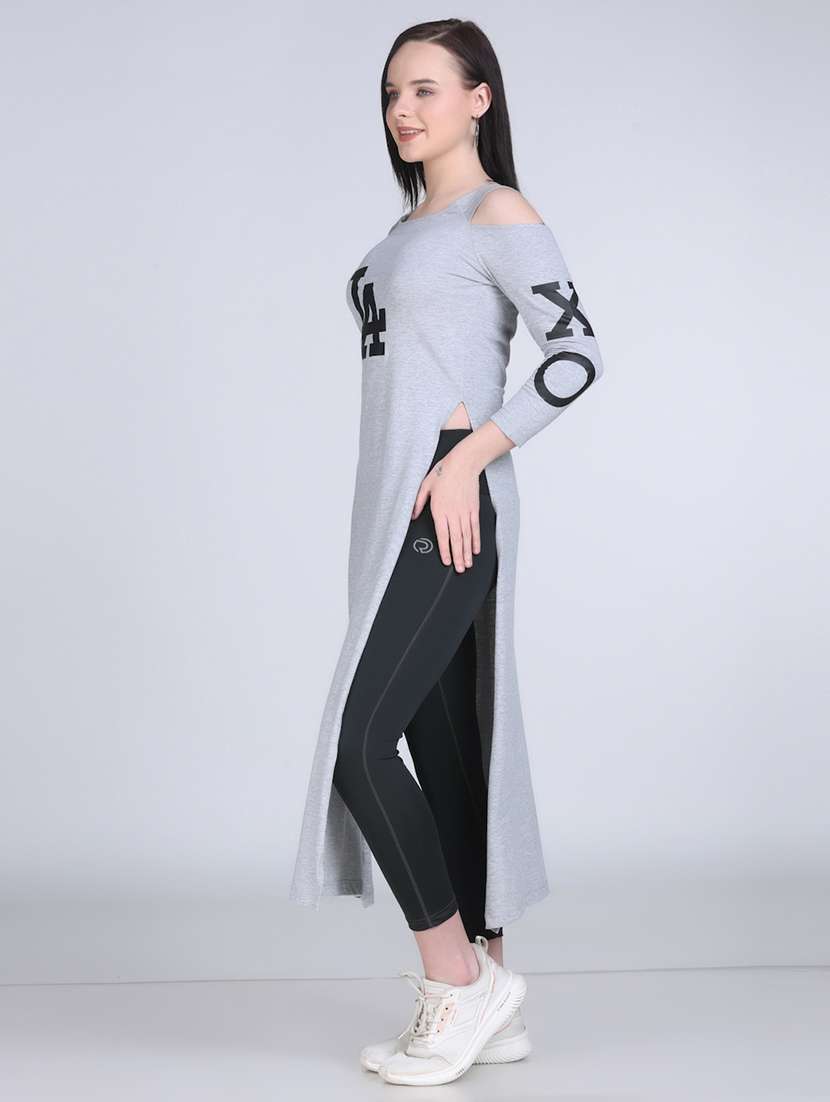 women typographic cold shoulder long top - 21996406 - Standard Image - 2