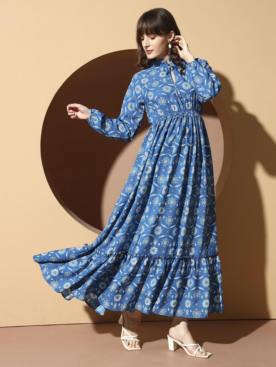 women printed puff sleeve tiered maxi dress - 21996412 - Standard Image - 2
