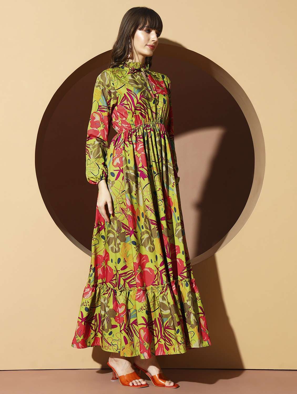 women printed puff sleeve tiered maxi dress - 21996413 -  Standard Image - 2