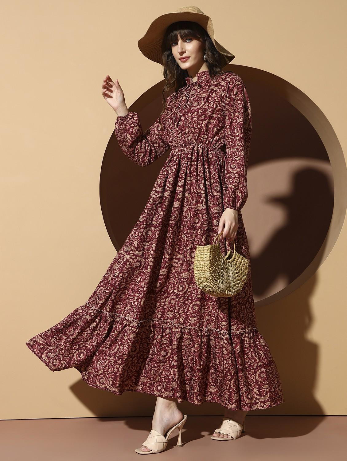 women printed puff sleeve tiered maxi dress - 21996415 - Zoom Image - 0