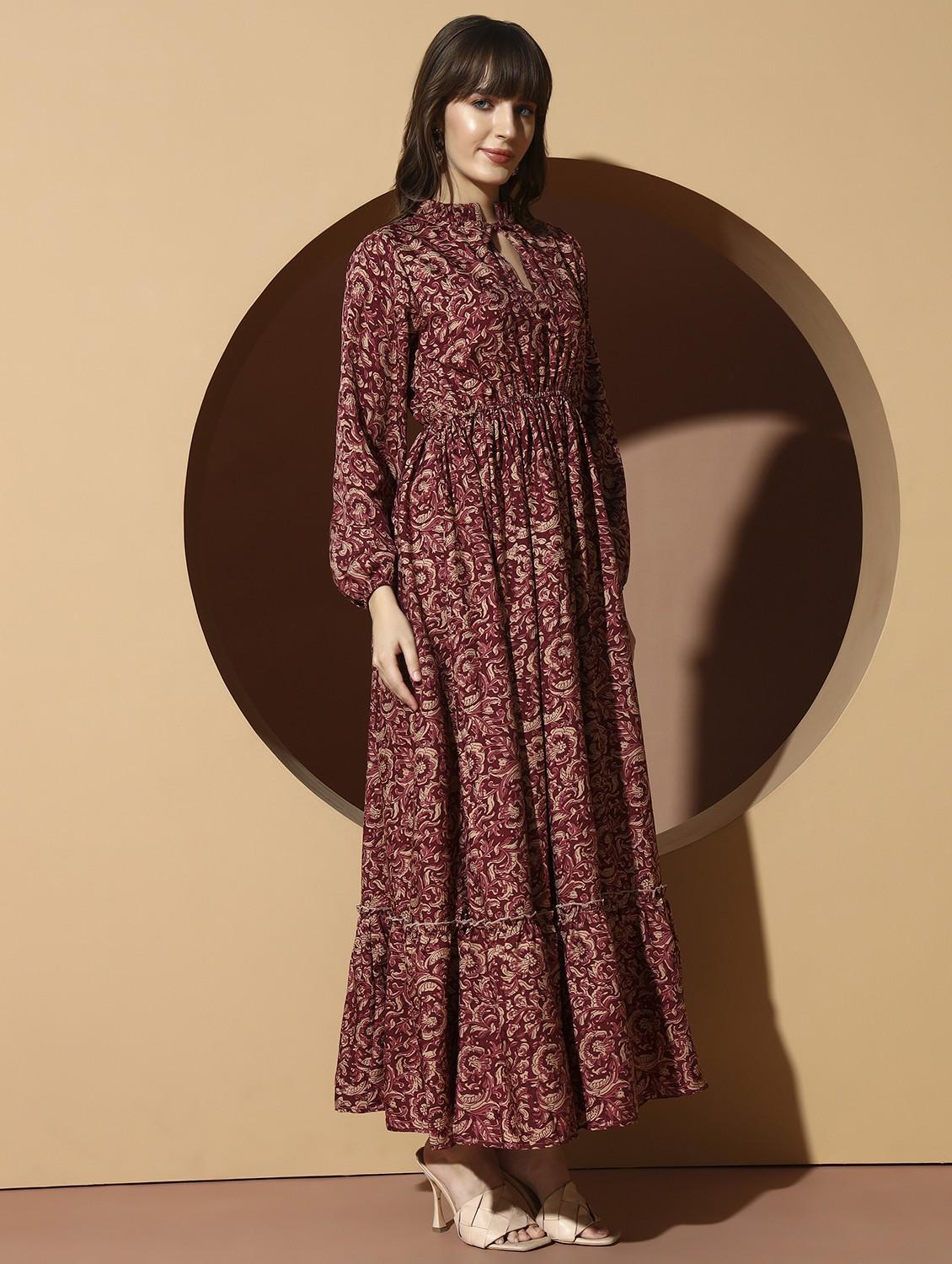 women printed puff sleeve tiered maxi dress - 21996415 - Standard Image - 2