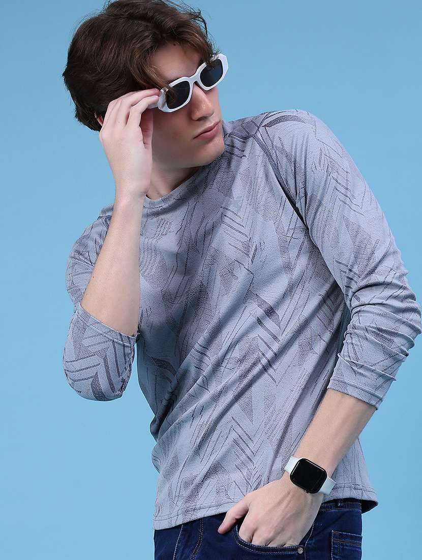 men printed round neck long sleeve t-shirt