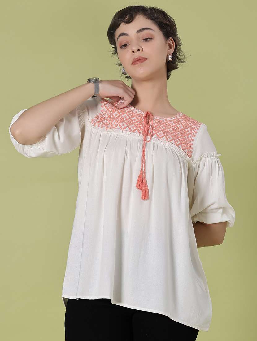 women embroidered three quarter sleeve kurti - 21996474 -  Standard Image - 2