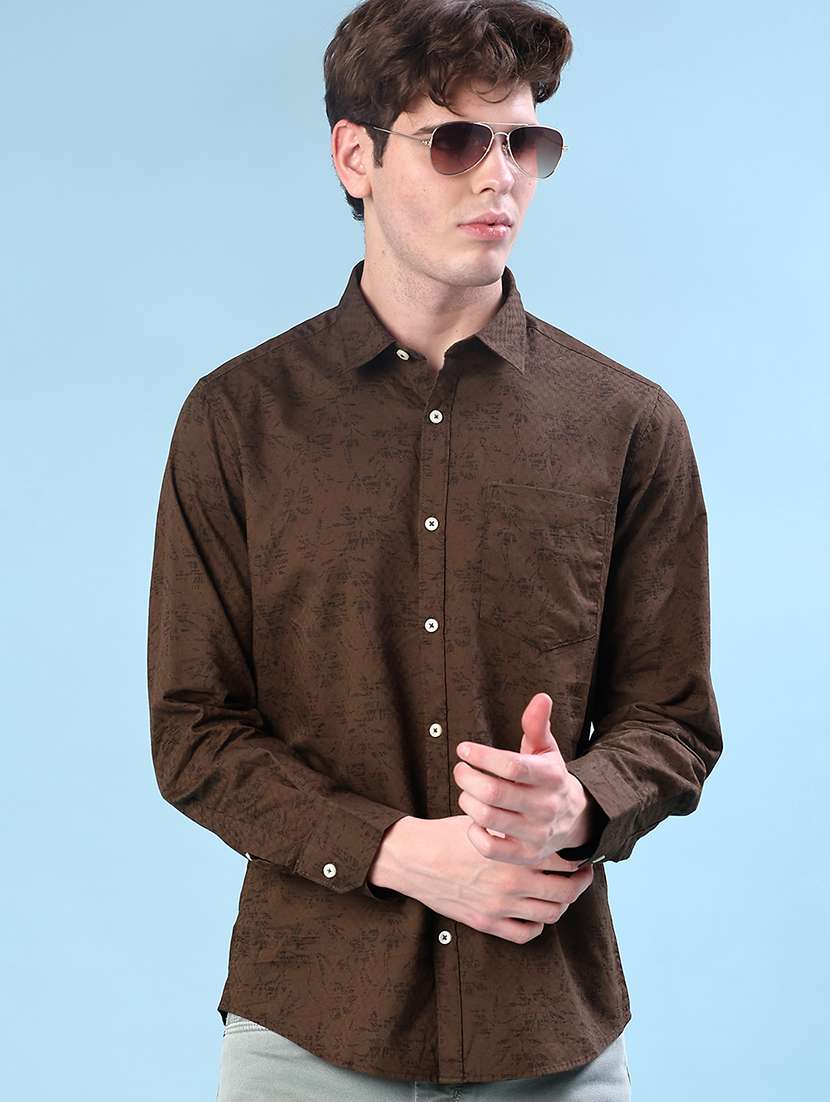 men printed long sleeve regular fit casual shirt