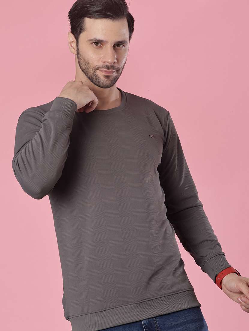 men self design long sleeve regular fit pullover 