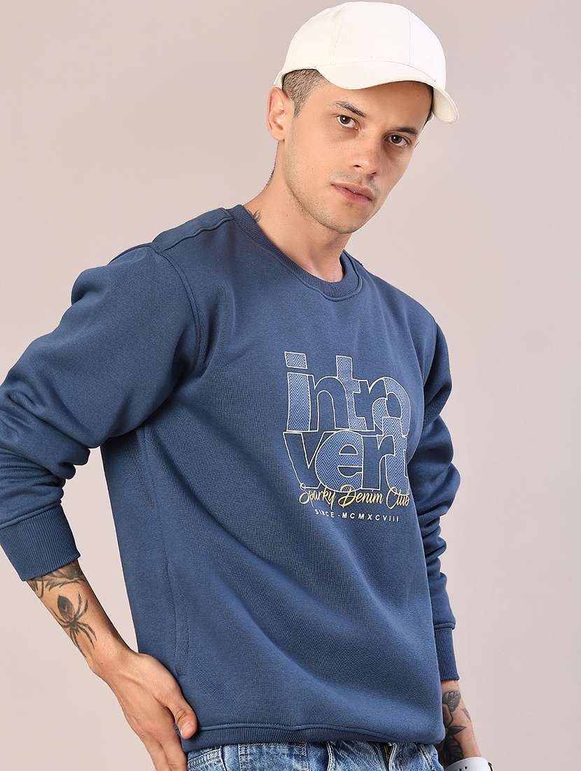 blue cotton front print sweatshirt