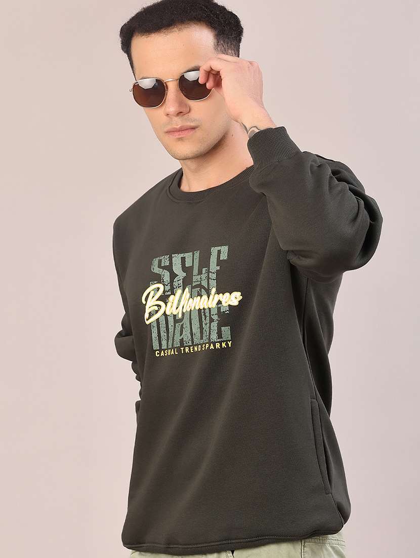 olive cotton front print sweatshirt