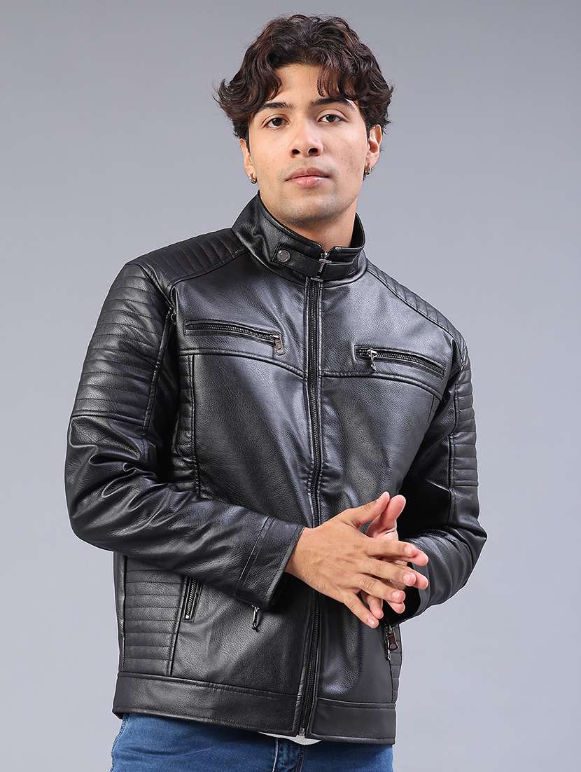 men solid long sleeve biker jacket - 21996763 -  Standard Image - 2