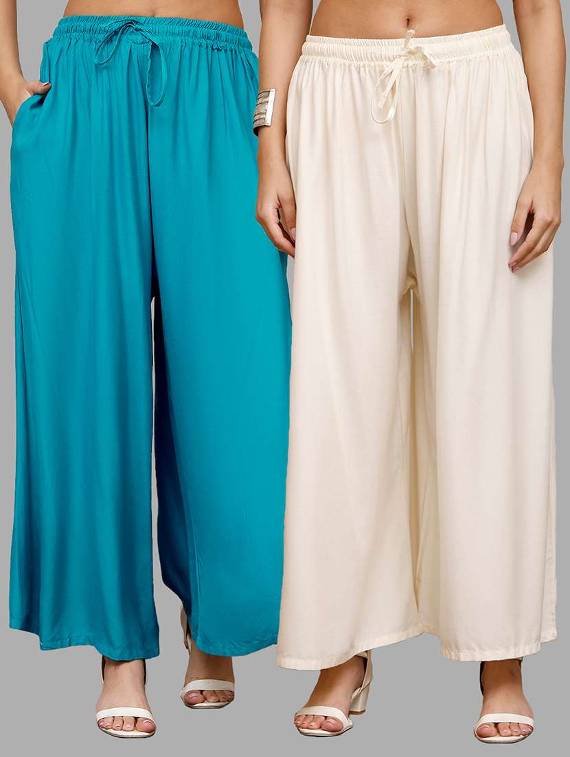 women pack of 2 solid flared palazzo