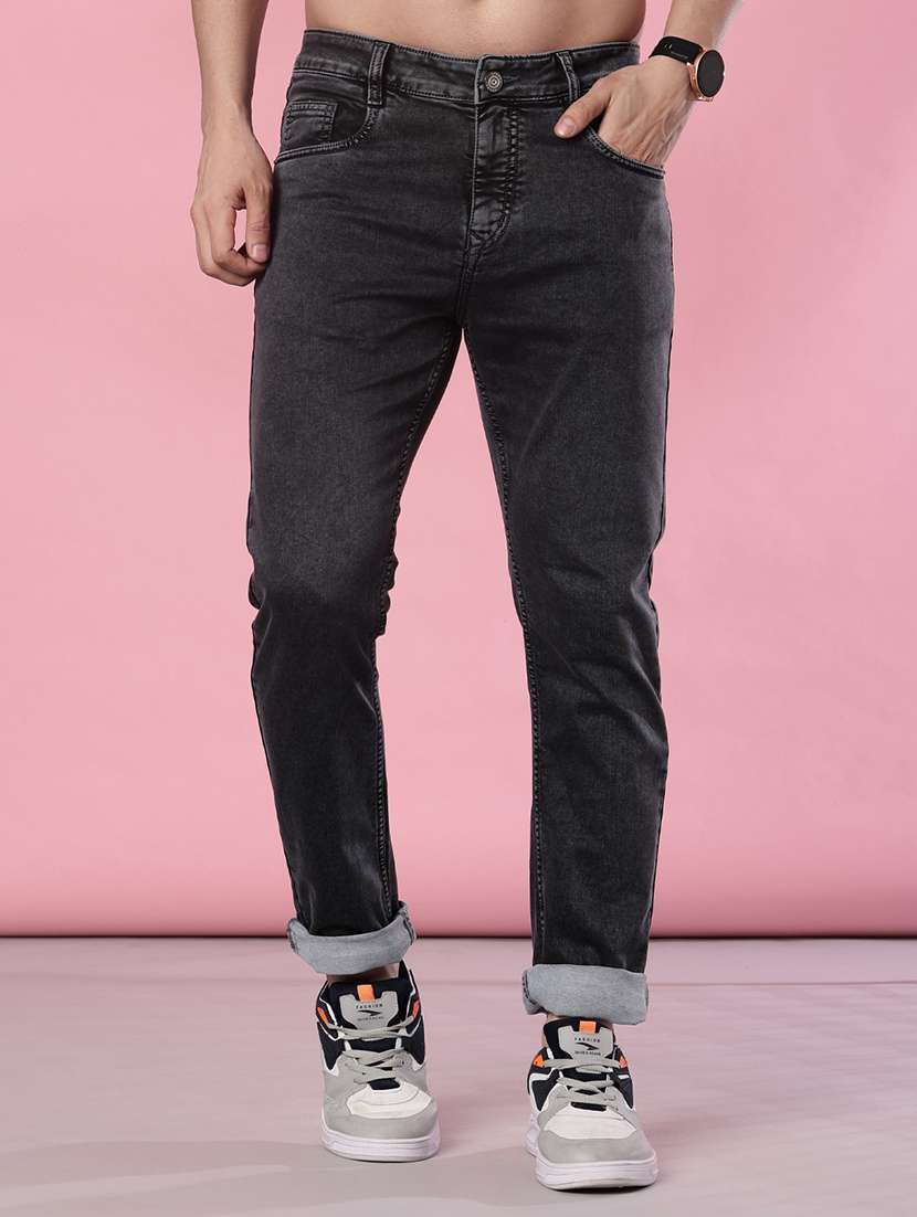 men plain mid rise full length jeans