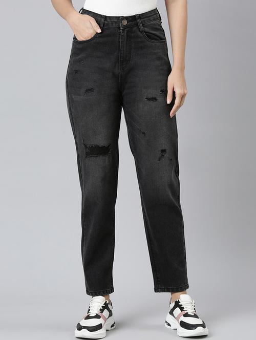 women distressed high rise straight fit jean - 21997121 -  Standard Image - 0