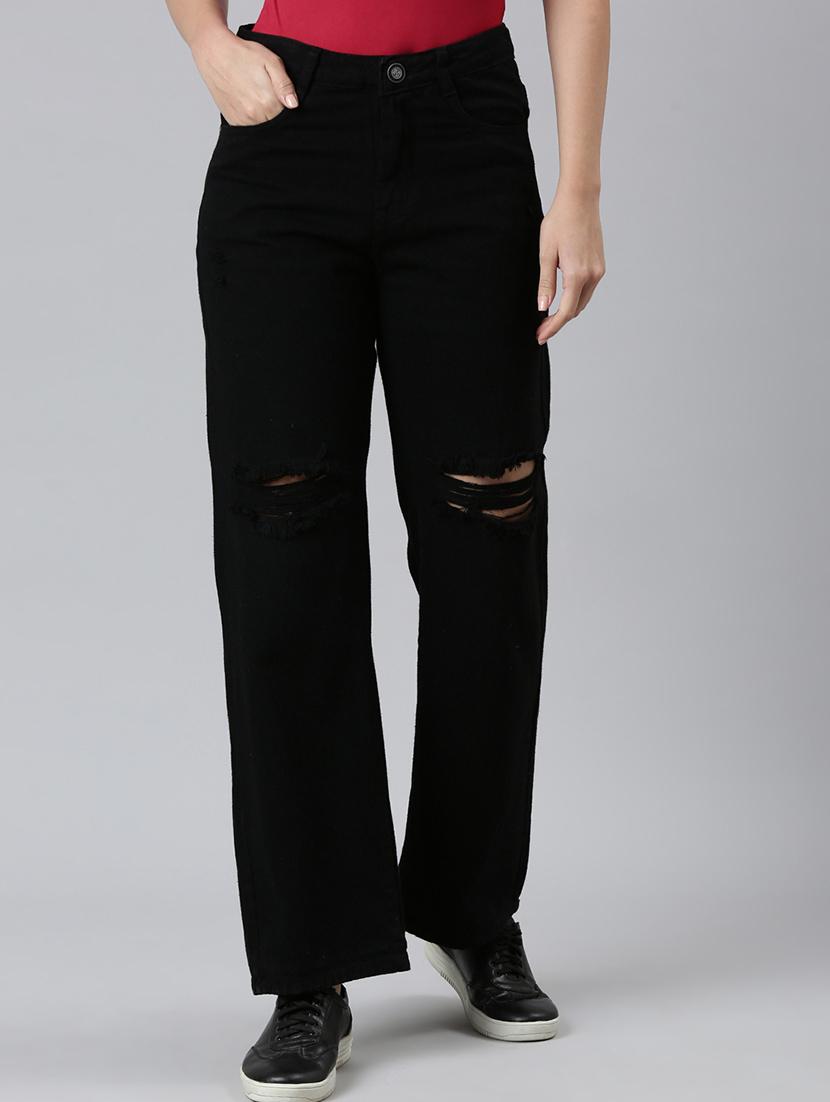 women slash knee straight fit jean - 21997122 - Zoom Image - 0