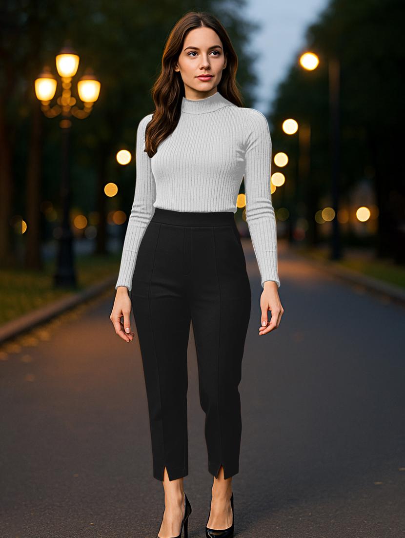 women solid high rise cigarette pants - 21997127 - Standard Image - 2