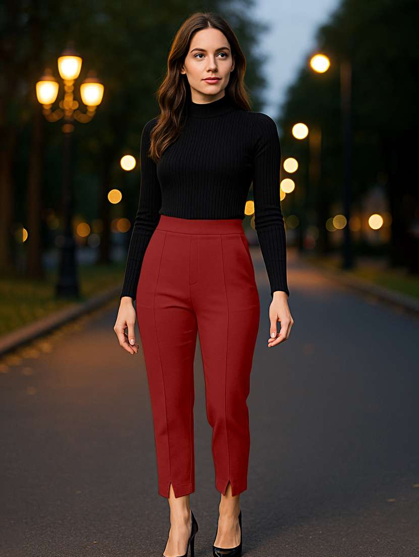 women solid high rise cigarette pants - 21997130 -  Standard Image - 2