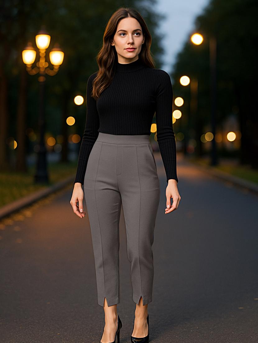 women solid high rise cigarette pants - 21997131 - Standard Image - 2