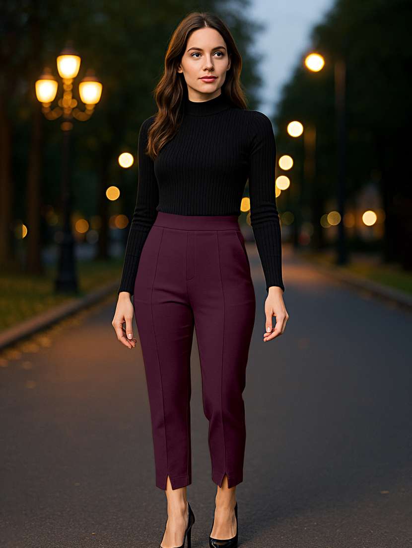 women solid high rise cigarette pants - 21997132 -  Standard Image - 2