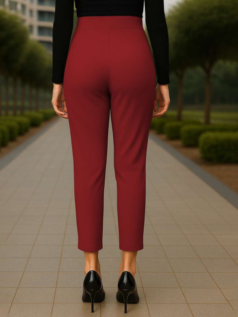 women solid high rise cigarette pants - 21997149 - Standard Image - 2