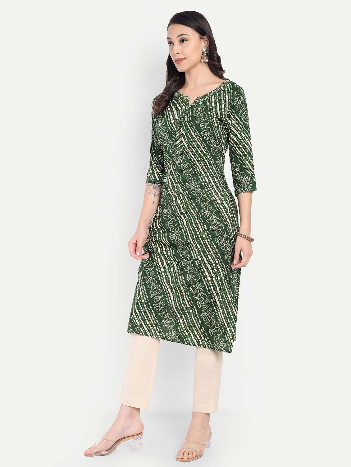 women leheriya printed three quarter sleeve straight kurta - 21997209 - Standard Image - 2