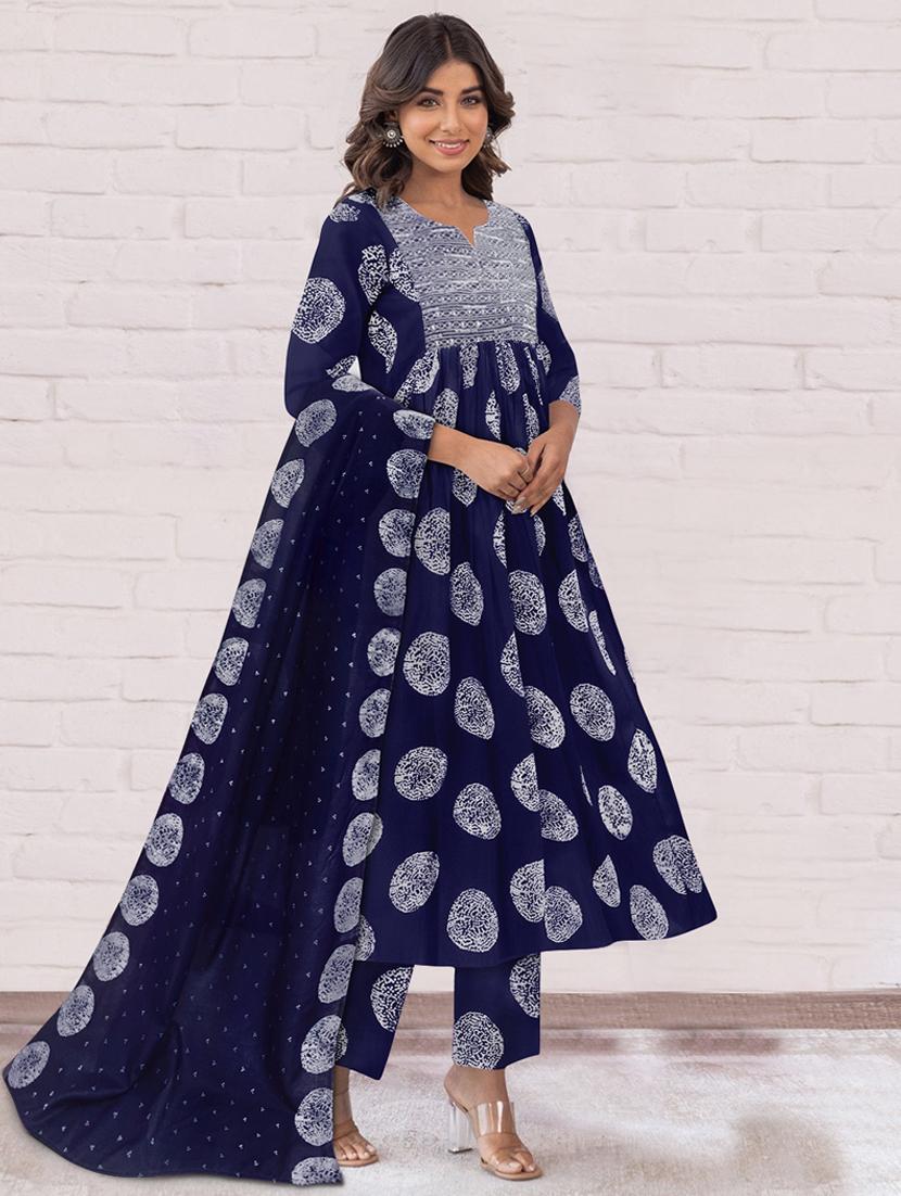 women printed three quarter sleeve anarkali kurta pant with dupatta set - 21997231 - Standard Image - 2