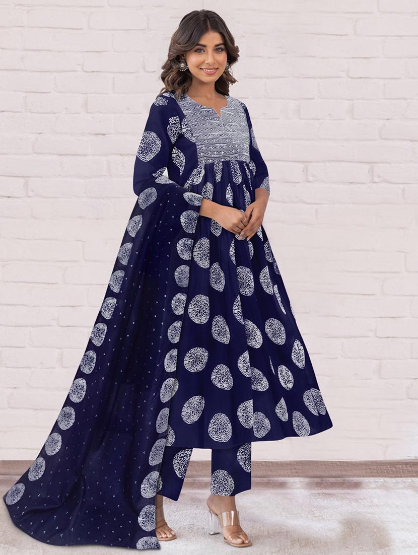 women printed three quarter sleeve anarkali kurta pant with dupatta set - 21997232 - Standard Image - 2