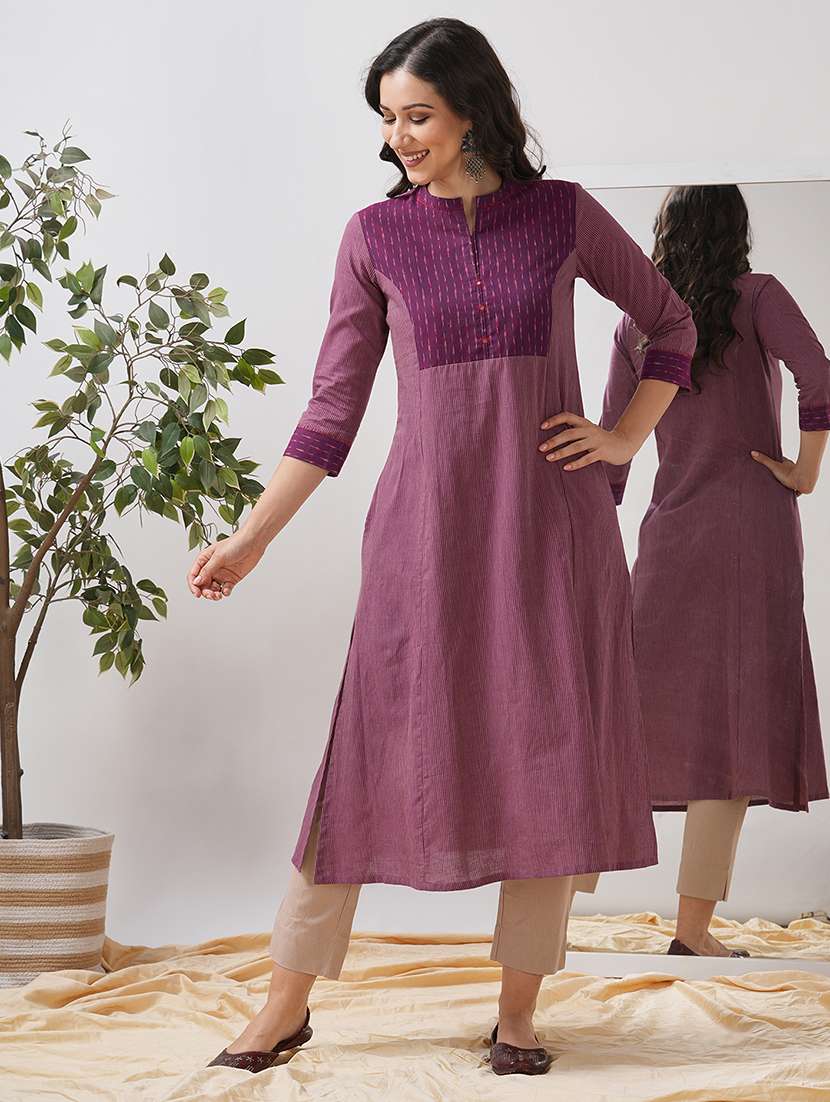 women self design three quarter sleeve a-line kurta - 21997234 - Standard Image - 2