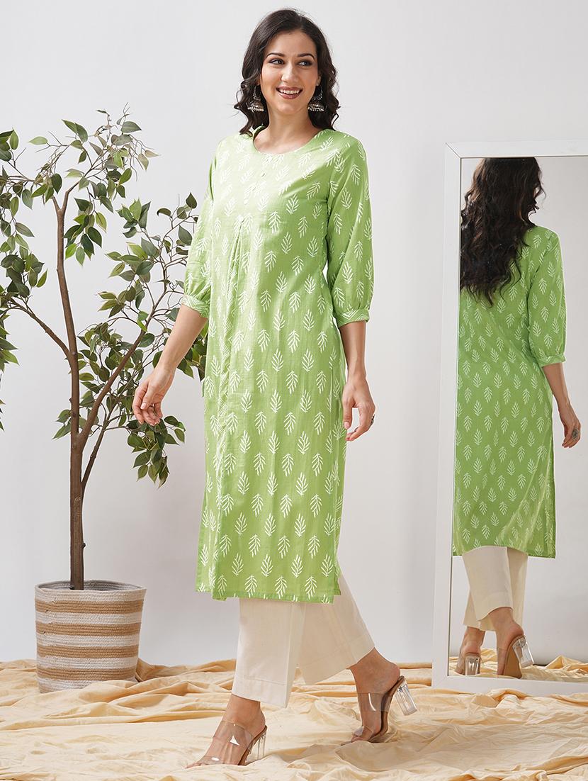 women printed three quarter sleeve a-line kurta - 21997241 - Standard Image - 2