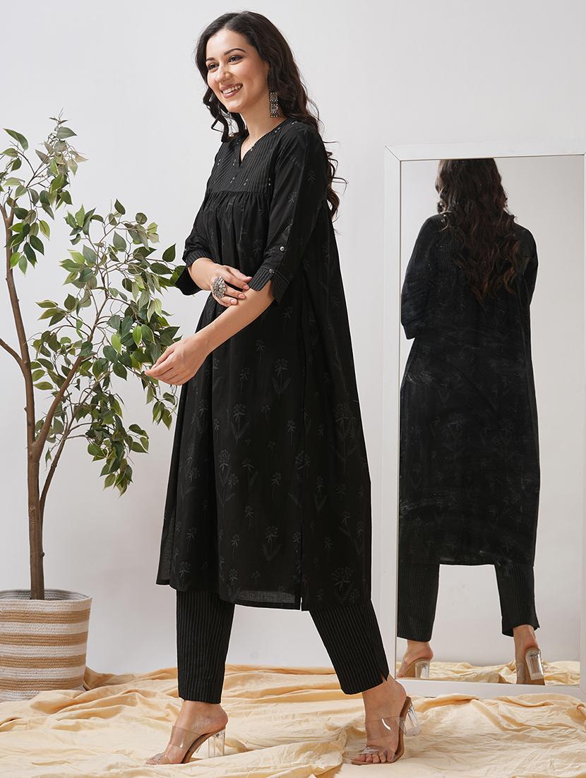 women printed three quarter sleeve a-line kurta - 21997244 - Standard Image - 2