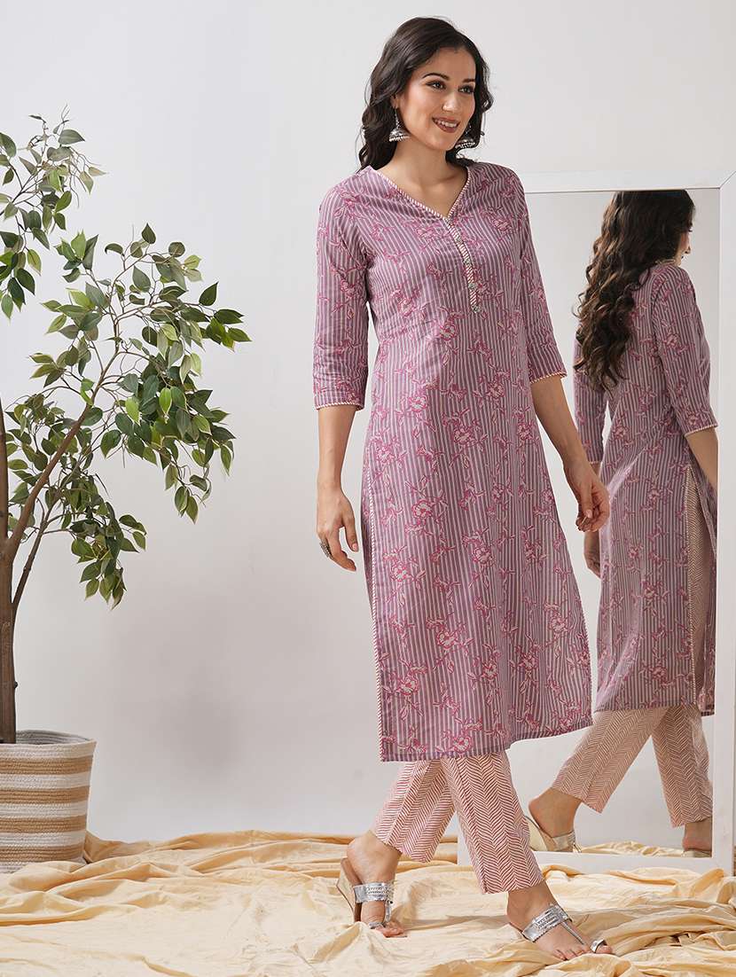women printed three quarter sleeve straight kurta - 21997246 -  Standard Image - 2