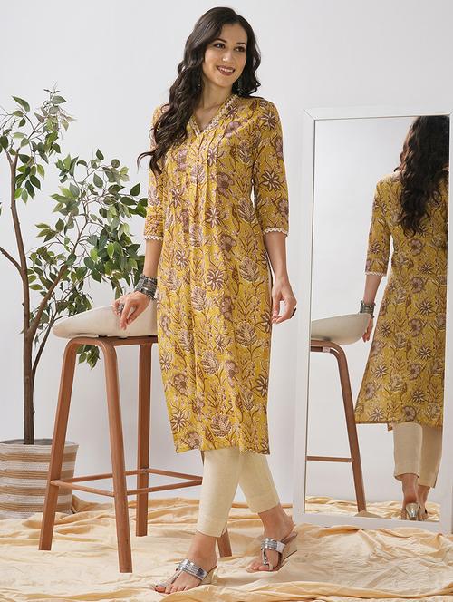 women floral printed three quarter sleeve a-line kurta - 21997247 - Standard Image - 0