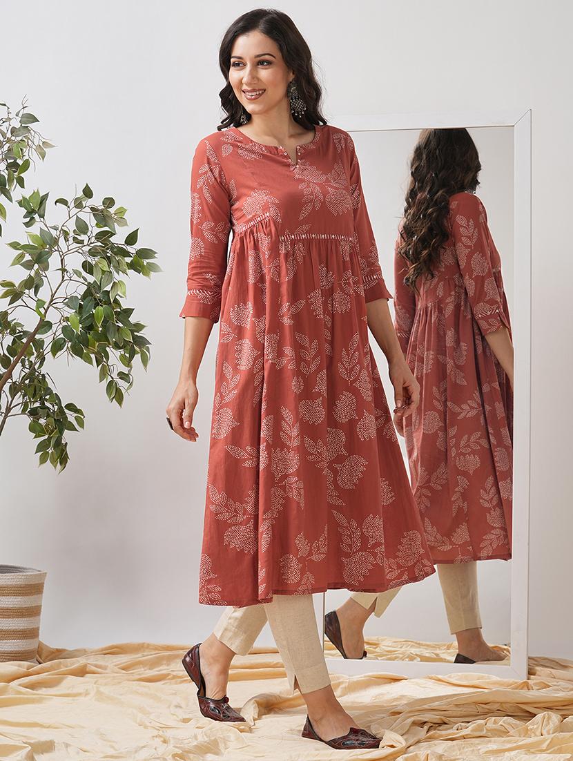 women floral printed three quarter sleeve flared kurta - 21997250 - Standard Image - 2