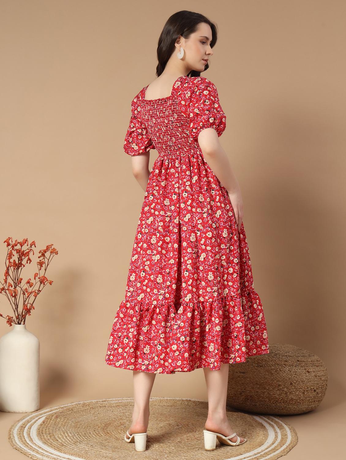 women floral printed puff sleeve tiered dress - 21997285 - Standard Image - 2