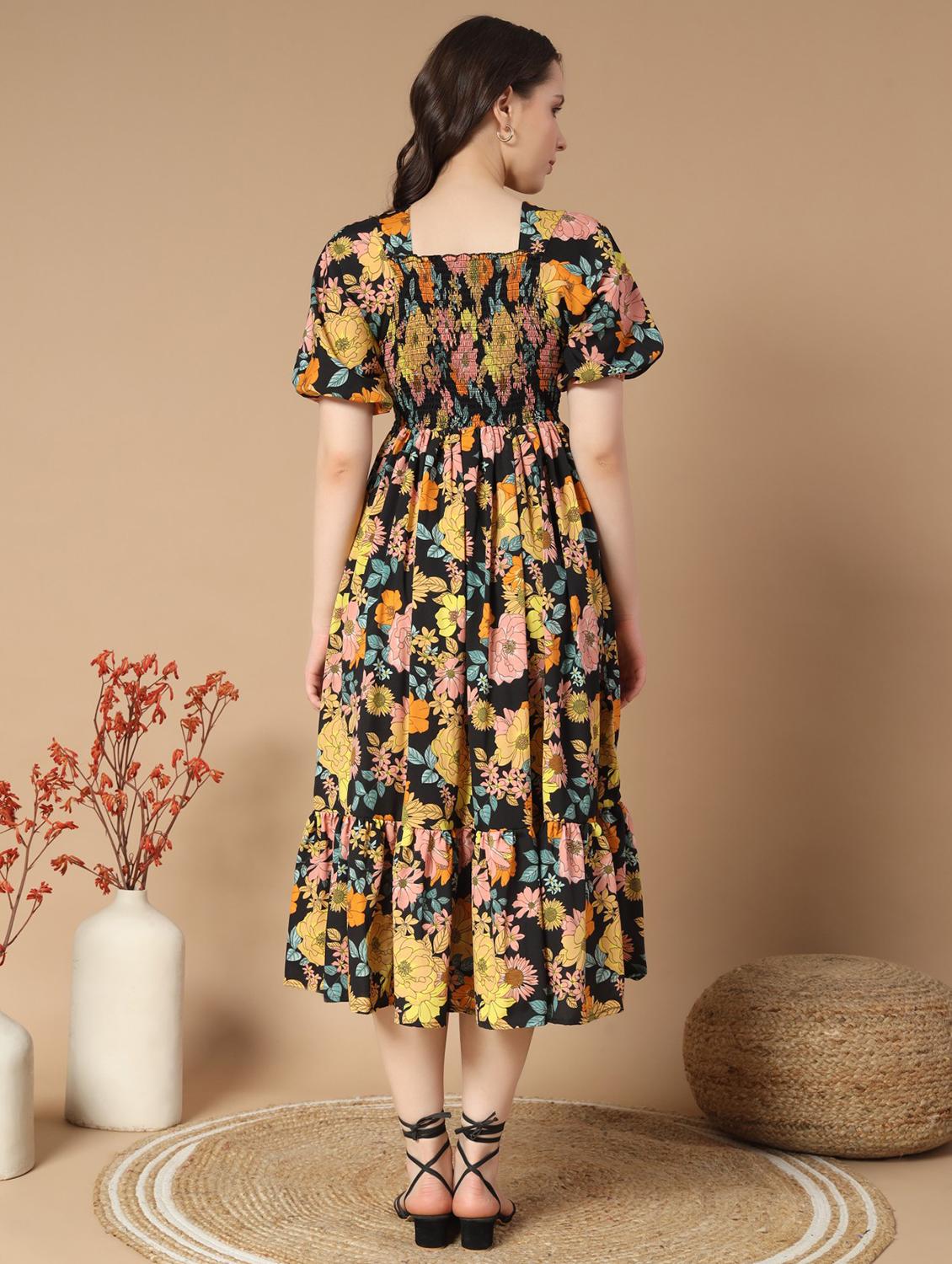 women floral printed puff sleeve tiered dress - 21997286 - Standard Image - 2