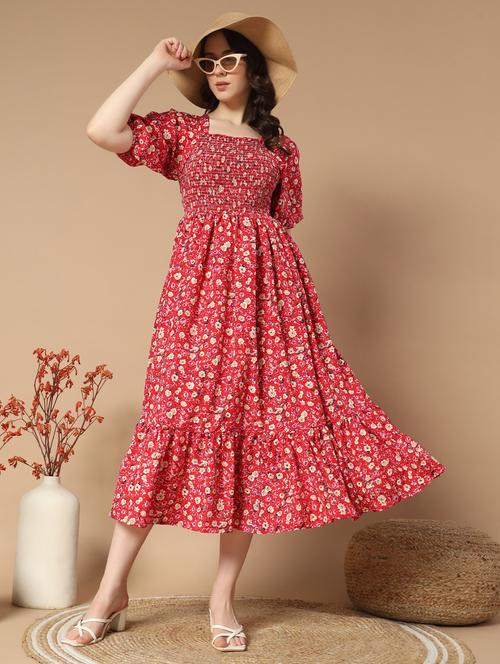women floral printed puff sleeve tiered dress - 21997289 -  Standard Image - 0