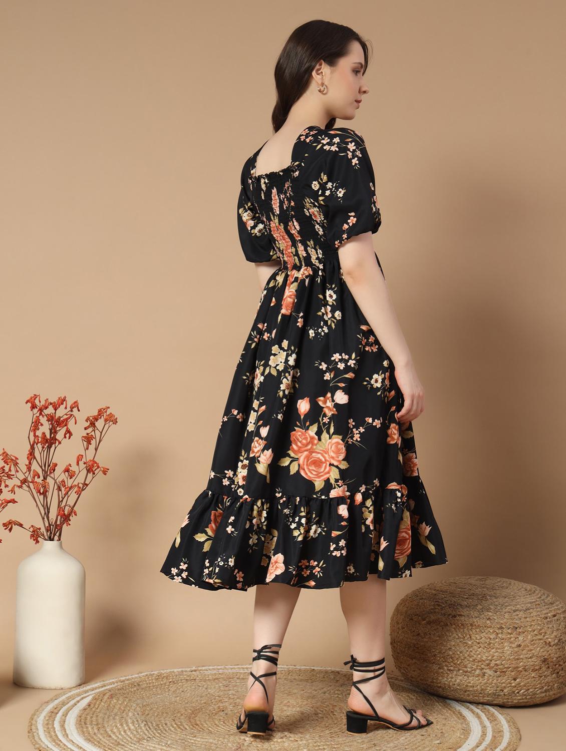 women floral printed puff sleeve tiered dress - 21997292 - Standard Image - 2
