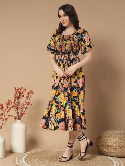 women floral printed puff sleeve tiered dress - 21997294 -  Standard Image - 0