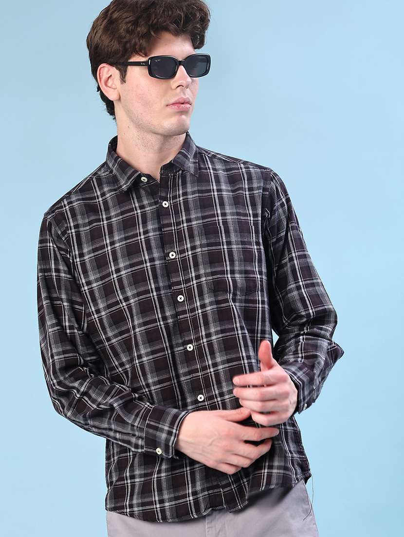 men checkered long sleeve regualr fit casual shirt