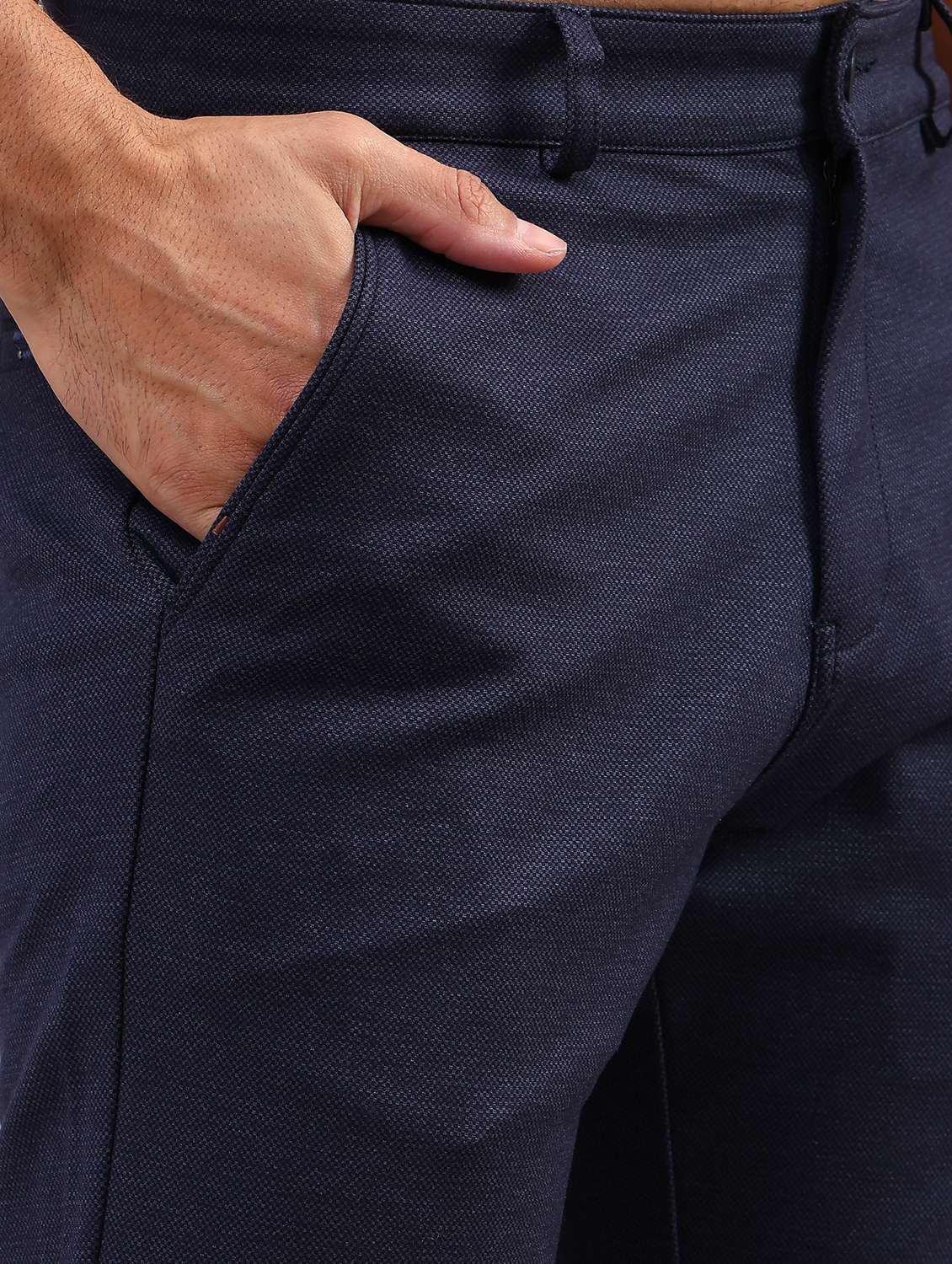 men solid mid rise slim fit taped trouser - 21997377 -  Standard Image - 2