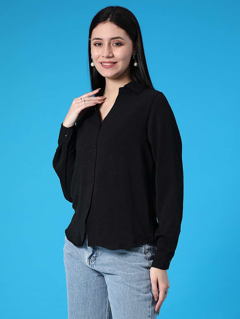 women solid long sleeve collared regular shirt - 21997401 -  Standard Image - 2