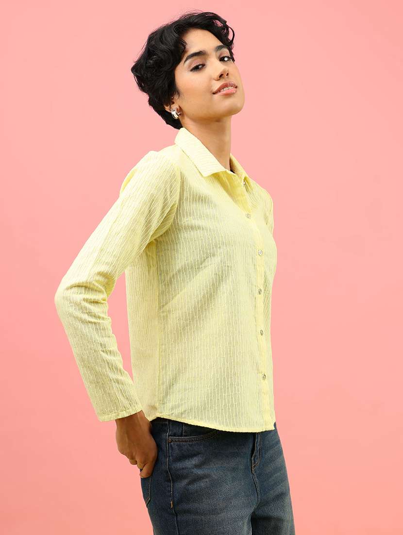 women solid collared long sleeve shirt - 21997496 -  Standard Image - 2