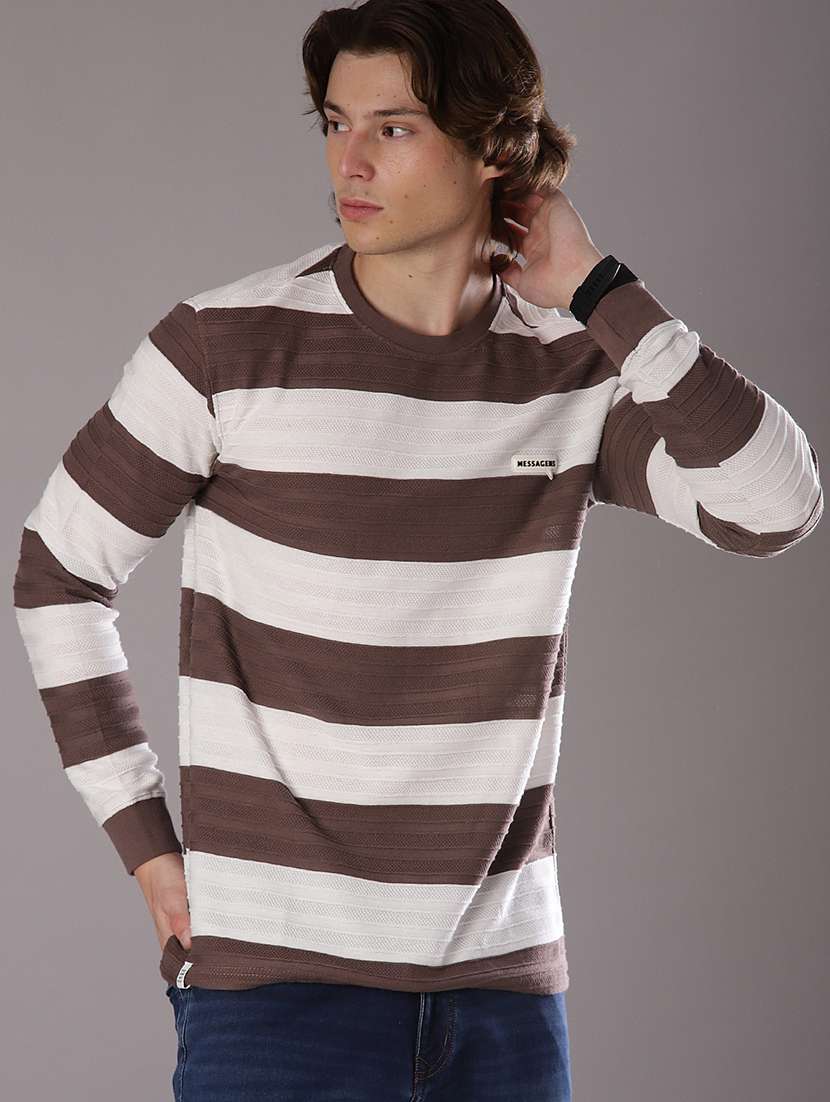 men stripes long sleeve slim fit t-shirt 