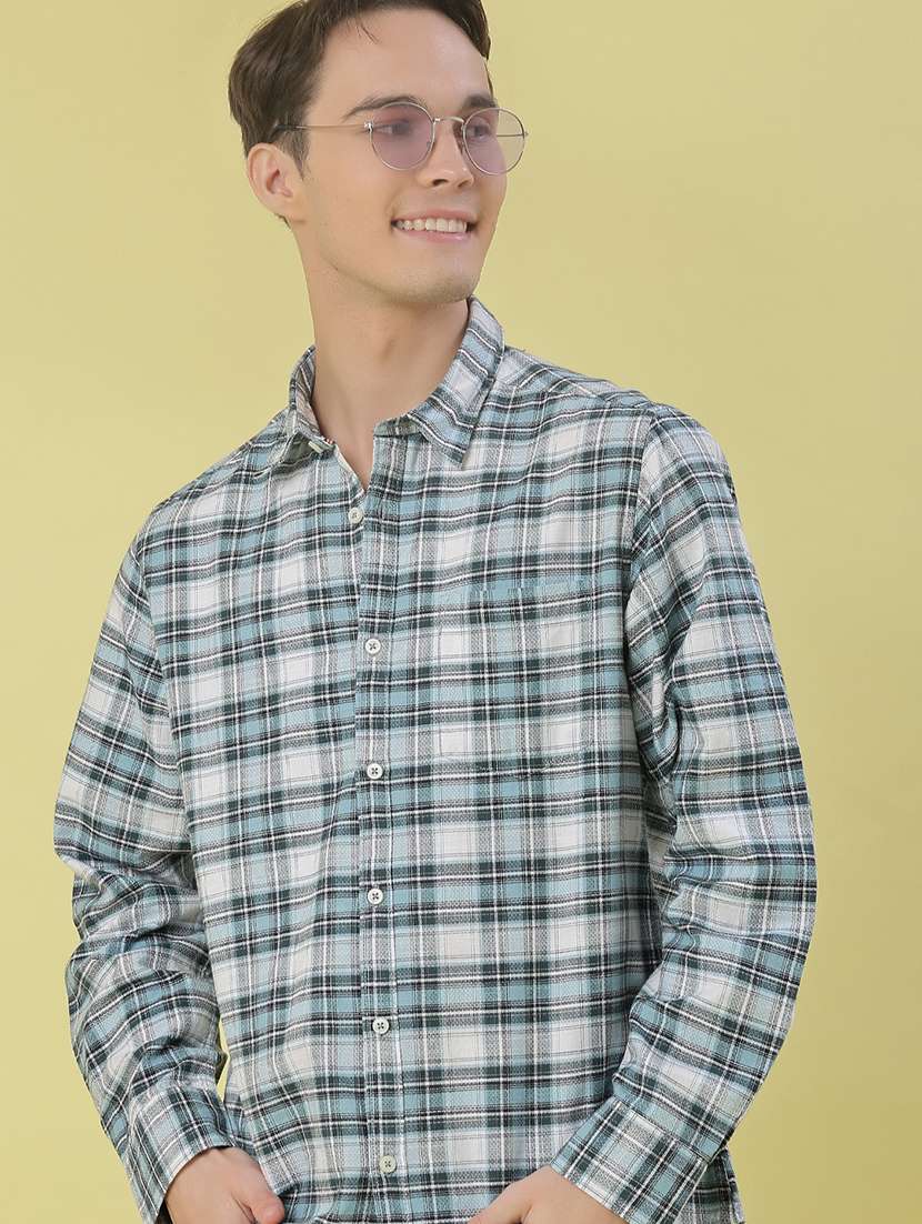 men checkered long sleeve regular fit casual shirt