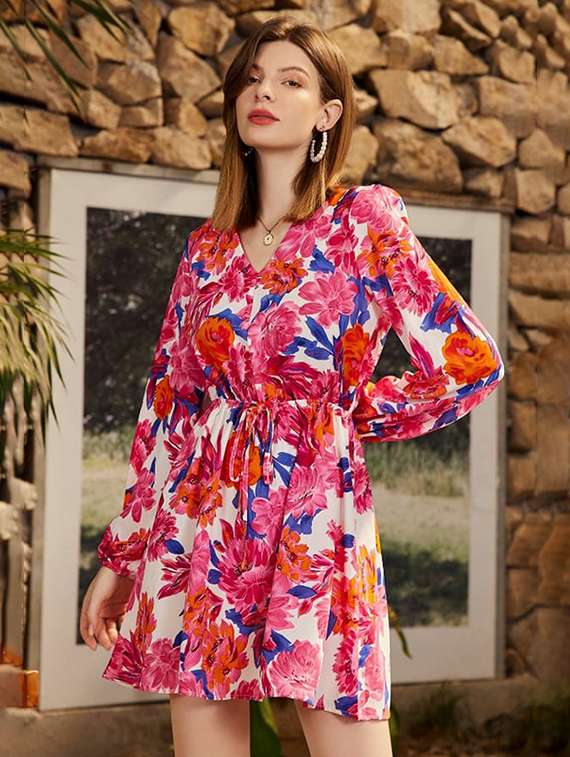 women floral print puff sleeve a-line dess - 21997789 -  Standard Image - 2