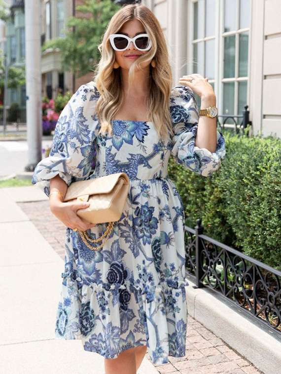 women  floral print puff sleeve tiered dress - 21997790 -  Standard Image - 2