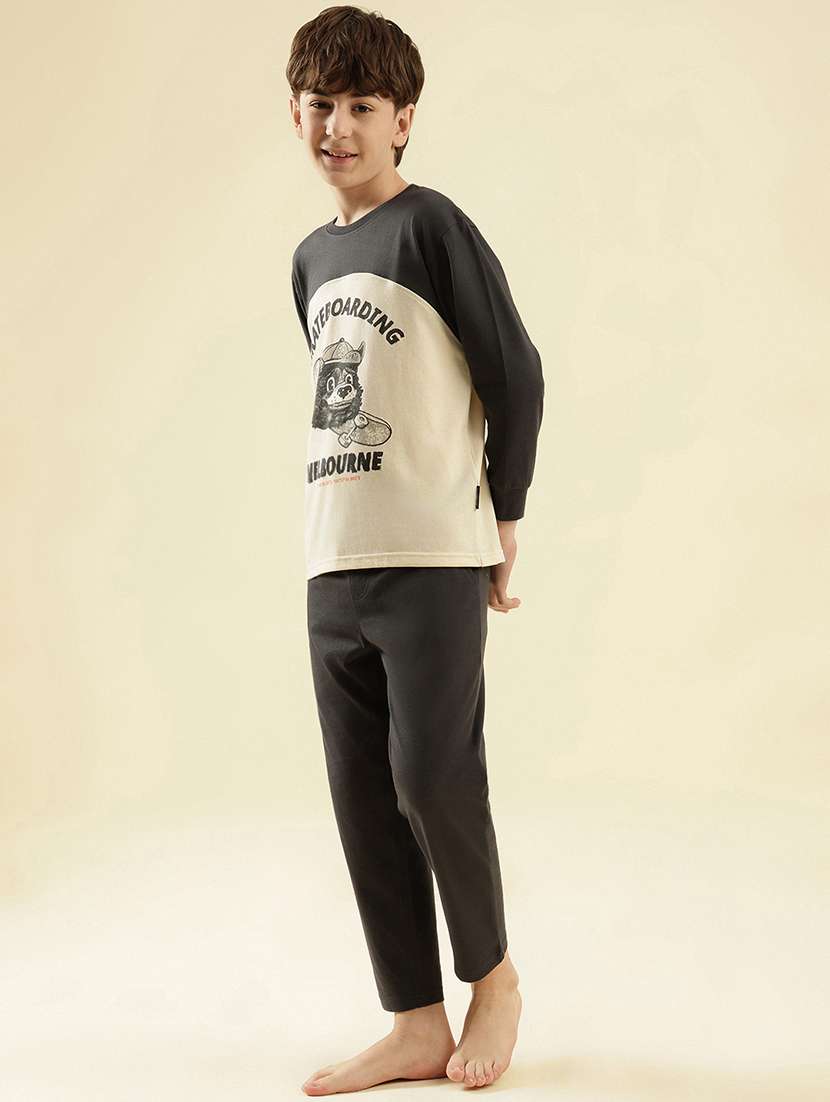 boys typographic print long sleeve nightwear pyjama set - 21997791 -  Standard Image - 2