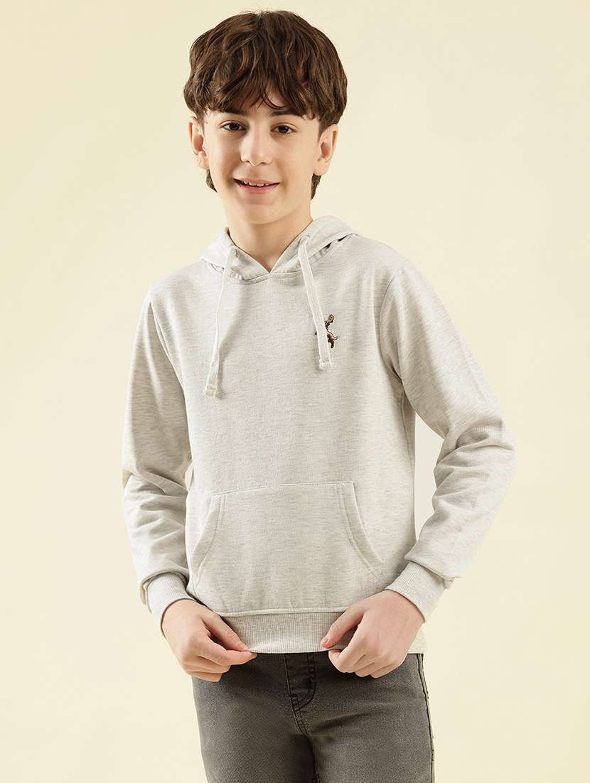 boys solid long sleeve hooded sweatshirt